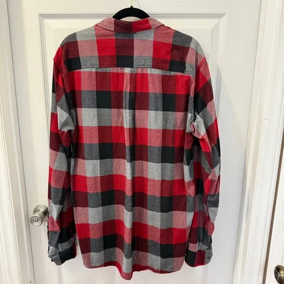 Eddie Bauer Mens TXL Plaid Flannel Long Sleeve‎ Button Down Shirt Red Black Gray - Picture 9 of 12
